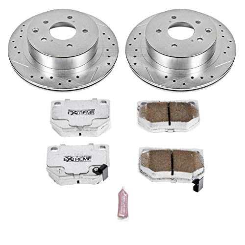 Rear Power Stop K666-26 Z26 Carbon Fiber Brake Pads with Drilled & Slotted Brake Rotors Kit For Nissan 300ZX 1989-1996 [Model Specific]