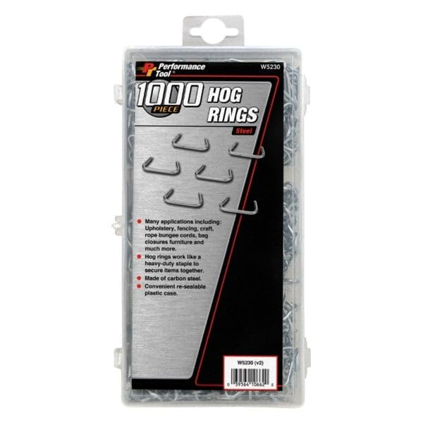 W5230 Performance Tool 1,000pc Steel Hog Ring for: Upholstery, fencing, craft, rope, bungee cords, bag closures, crab pots, furniture and much more