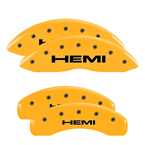 Brake Caliper Covers MGP - Compatible with 2022-2024 Jeep Wagoneer (Requires 19"+ Wheels) Powder-Coated Finish, 4 PCS Front and Rear (Yellow - HEMI Engraving)