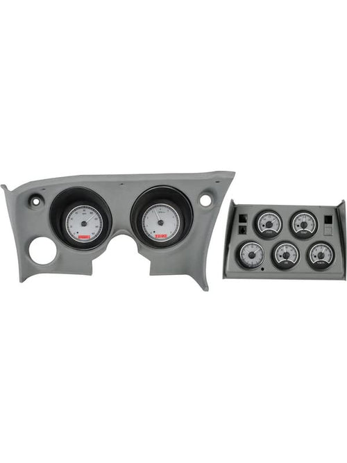 Dakota Digital 68-77 Corvette Chevy Dash Gauge System Analog Clock Silver Alloy Red VHX-68C-VTA-S-R