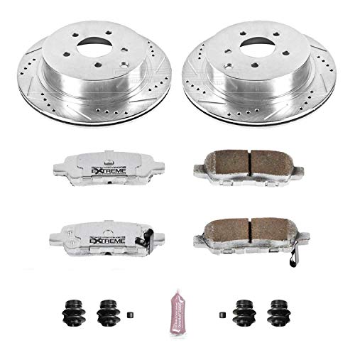 Power Stop K2427-26 Brake Pads Rear Z26 Carbon Fiber with Drilled and Slotted Brake Rotors Kit For FX35 FX45 Q50 Q70 QX60 QX70 Murano Pathfinder Quest
