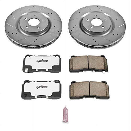 Z26 Carbon Fiber Brake Pads Power Stop K4547-26 Kit with Drilled & Slotted Brake Rotors For Ford Mustang 2007-2014 [Model Specific]