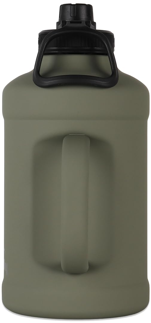 64oz Grizzly Water Bottle | Vacuum Insulated | Leak Resistant Lid | Stainless Steel | Heavy Duty Handle | For Gym Hiking Beach Sports Camping | Lunar Green
