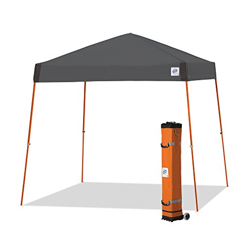E-Z UP Instant Shelter Vista Canopy, 12' x 12', Orange Powder-Coated Steel Frame with Wide-Trax Roller Bag & 4 Piece Spike Set, Gray