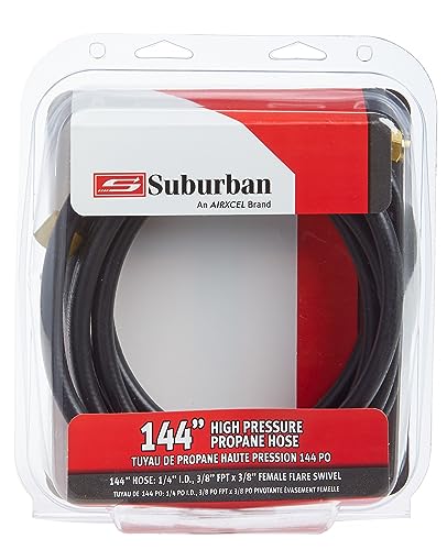 LP-PT144HP Suburban 144" High Pressure Propane Hose, 1/4” I.D. with 3/8” FPT x 3/8” Female Flare Swivel Nut for Safe Gas Transfer in RV