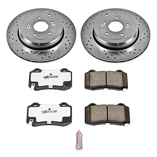 Power Stop K6165-26 Brake Pads Rear Z26 Carbon Fiber with Drilled & Slotted Brake Rotors Kit For Hyundai Genesis Coupe 2010-2016 [Model Specific]