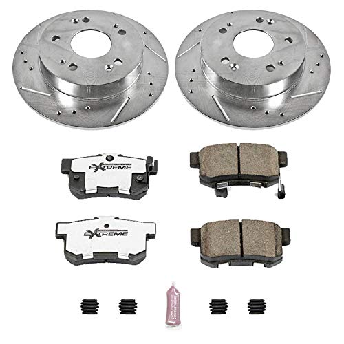 Power Stop K1243-26 Z26 Carbon Fiber Brake Pads Rear with Drilled and Slotted Brake Rotors Kit For Acura ILX Honda Civic Coupe Sedan Prelude