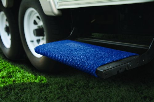 Wrap Around Camco Step Rug | Protects Your RV from Unwanted Tracked in Dirt | Works on Electrical and Manual RV Steps | Blue (42924)