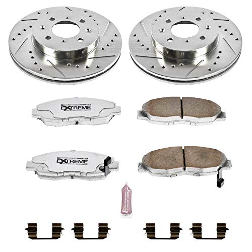 Power Stop K690-26 Z26 Front Carbon Fiber Brake Pads with Drilled and Slotted Brake Rotors Kit For 1996-2005 Honda Civic | 2010-2014 Honda Insight [Application Specific]