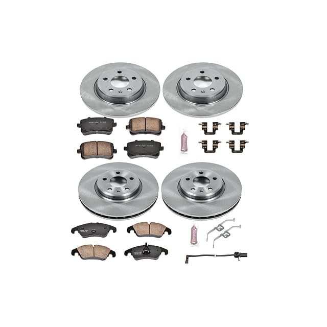 Power Stop Autospecialty KOE5754 Front and Rear Replacement Brake Kit-OE Brake Rotors & Ceramic Brake Pads and 1 Front Sensor Wire For A4, A4 Quattro, A5, A5 Quattro, Q5 [Model Specific]