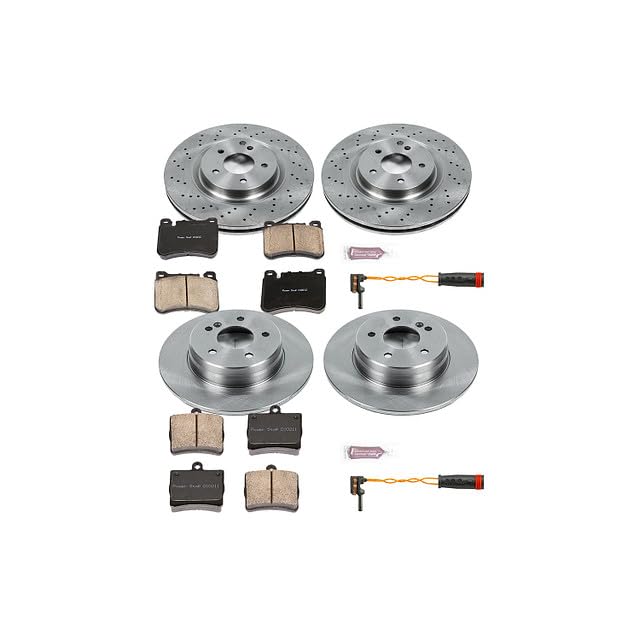 Power Stop Autospecialty KOE6714 Front and Rear Replacement Brake Kit-OE Brake Rotors & Ceramic Brake Pads and 1 Front & 1 Rear Sensor Wires For C230, C, CLK350, SLK350 [Model Specific]