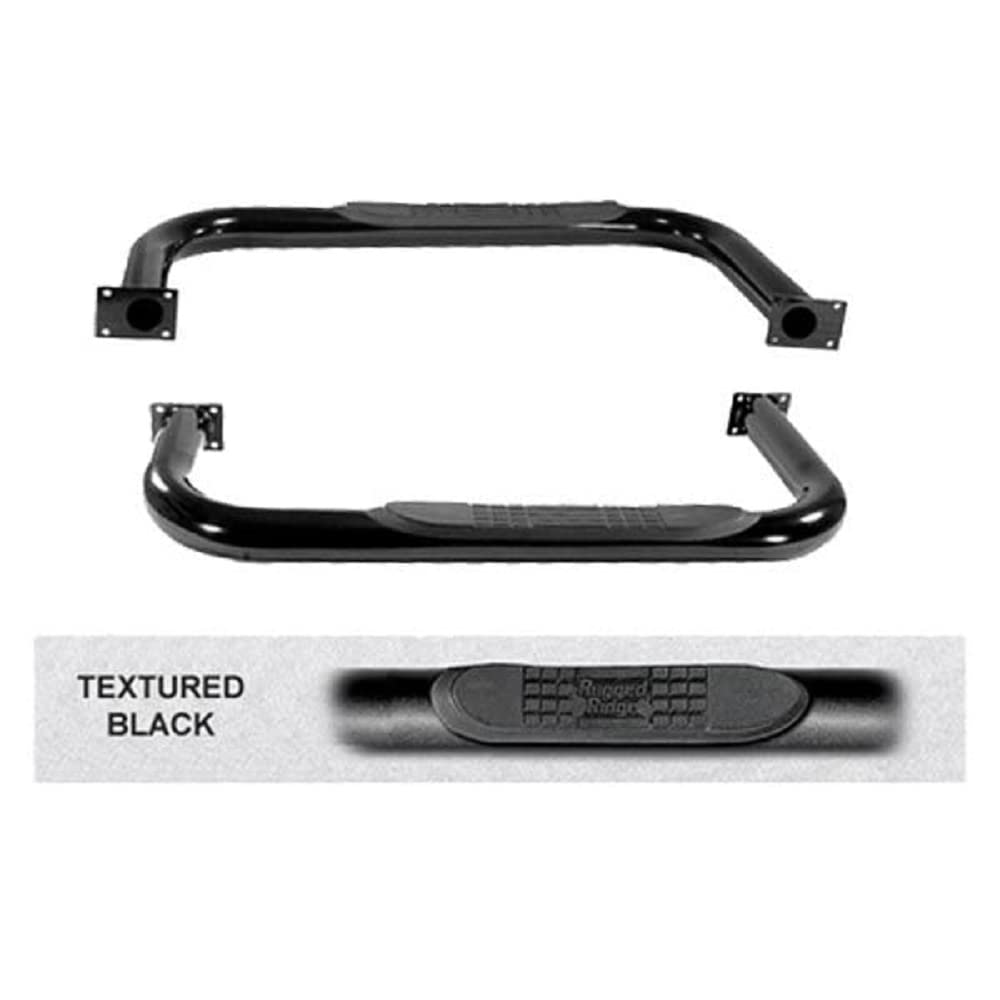 Tube Side Step Kit Rugged Ridge 11591.02, Round, 3 Inch, Black; 76-86 Jeep CJ7