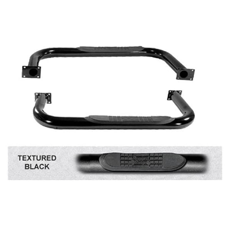 Tube Side Step Kit Rugged Ridge 11591.02, Round, 3 Inch, Black; 76-86 Jeep CJ7