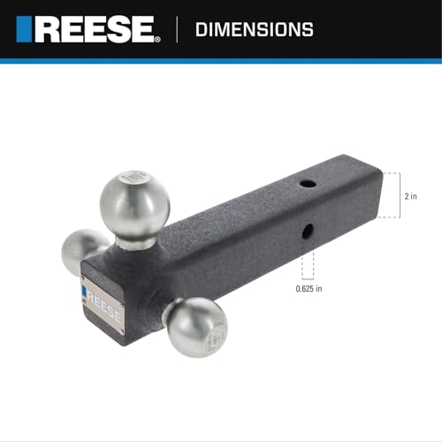 Tri-Ball Trailer Hitch Ball Mount Reese 7096400, (1-7/8 Inch, 2 Inch, 2-5/16 Inch Trailer Hitch Balls), Fits 2 Inch Square Receiver, 16,000 lbs. Capacity, Premium Black