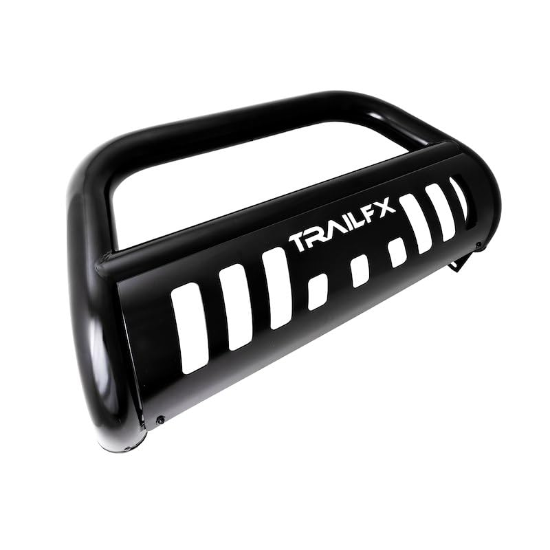B0029B TrailFX Bull Bar Fits Chevrolet Colorado 2015-2022 Tubular 3 Inch Black Powder Coated Steel, with Skid Plate, Holes for Optional Lighting