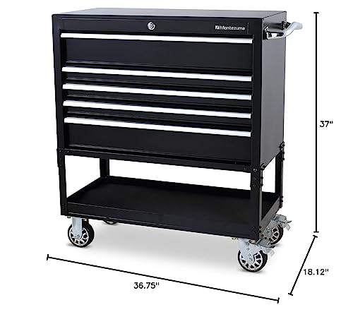 Montezuma 5 Drawer Utility Cart 36" with Multi-Tier Design & Latching Drawers