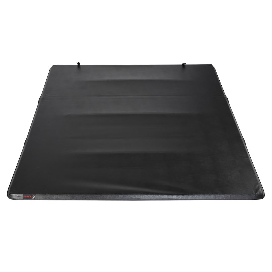 TrailFX Soft Tonneau Tri-Fold Cover Fits 2022-2025 Nissan Frontier Factory Bed Rail Caps Soft Folding Lockable via Tailgate Handle Lock Black Vinyl with Aluminum Rails Clamp-On Installation