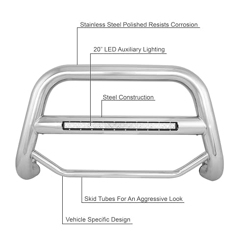 Max Beacon Bull Bar Black Horse No Skid Plate Stainless Steel Compatible with 2022-2024 Jeep Cherokee-MAB-B8802S