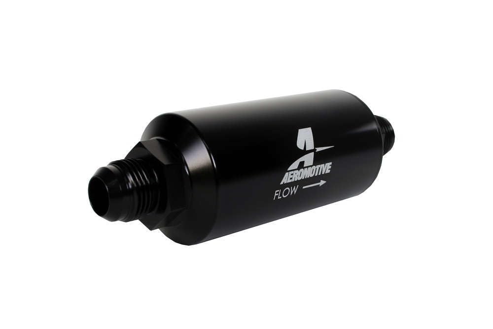 In-Line Aeromotive 12388 Filter, 40-Micron Stainless Mesh Element, AN-10 Male, Bright-Dip Black, 2" OD