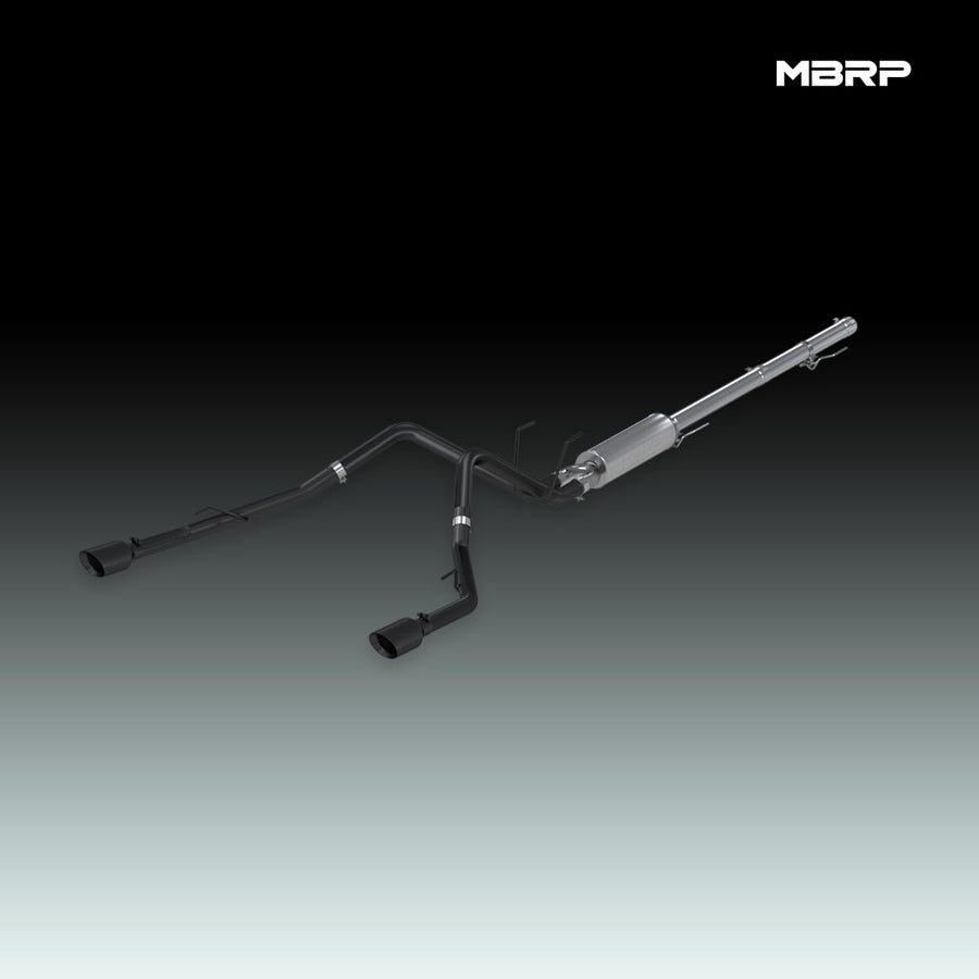Black Coated MBRP 2 1/2" Dual Split Rear Cat Back through Stock Bumper S5146BLK