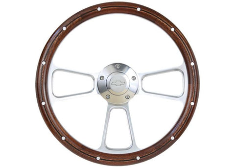 Steering Wheel Brothers Trucks STRF8PW160-69 - Custom - Polished/Wood - Bowtie