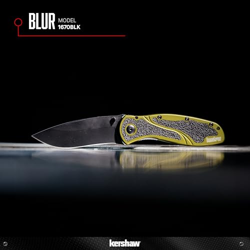 Kershaw Pocket Knife Blur, Olive and Black, 3.4 Inch Steel Recurve Plain Edge Blade, EDC with Assisted Opening, USA Made, Reversible Pocketclip, Everyday Carry Pocket Knife for Men and Women