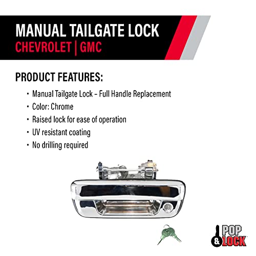 Manual Tailgate Lock Pop & Lock PL1700C for Chevy/GMC Chrome