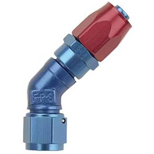 3000 Series Fragola Power Flow 45 Degree Low Profile Hose End, -20 AN - Blue/Red (104620)