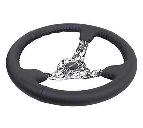 NRG Innovations Reinforced Steering Wheel NRG-RST-036DC-R, Hydro Dipped Digital Camo 3" Deep, 5mm Spoke, 350mm Sport Steering Wheel Black Leather With Black Baseball Stitching