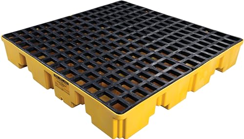 4 Eagle Drum Spill Containment Pallet with Forklift Pockets, 51.5"x51.5"x8", 66 Gallon Sump, 8,000 lbs. Load Capacity Secondary Containment Pallet, Made in USA, Yellow, 1645ND