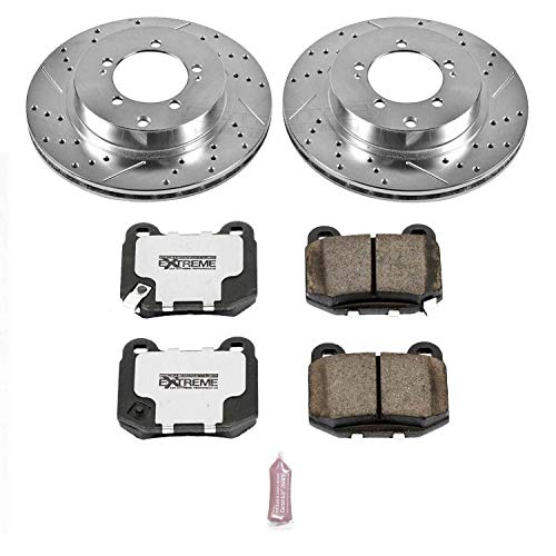 Rear Power Stop K156-26 Z26 Carbon Fiber Brake Pads with Drilled & Slotted Brake Rotors Kit For Mitsubishi Lancer 2003-2006 [Model Specific]