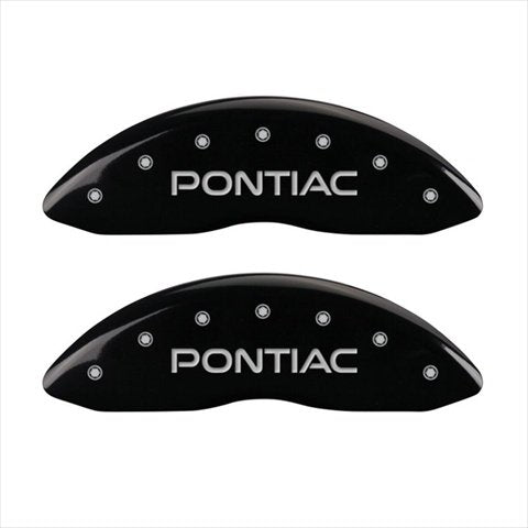 SET OF 4 CALIPER COVERS, FRONT AND REAR ENGRAVED: PONTIAC, BLACK POWDER COAT FIN