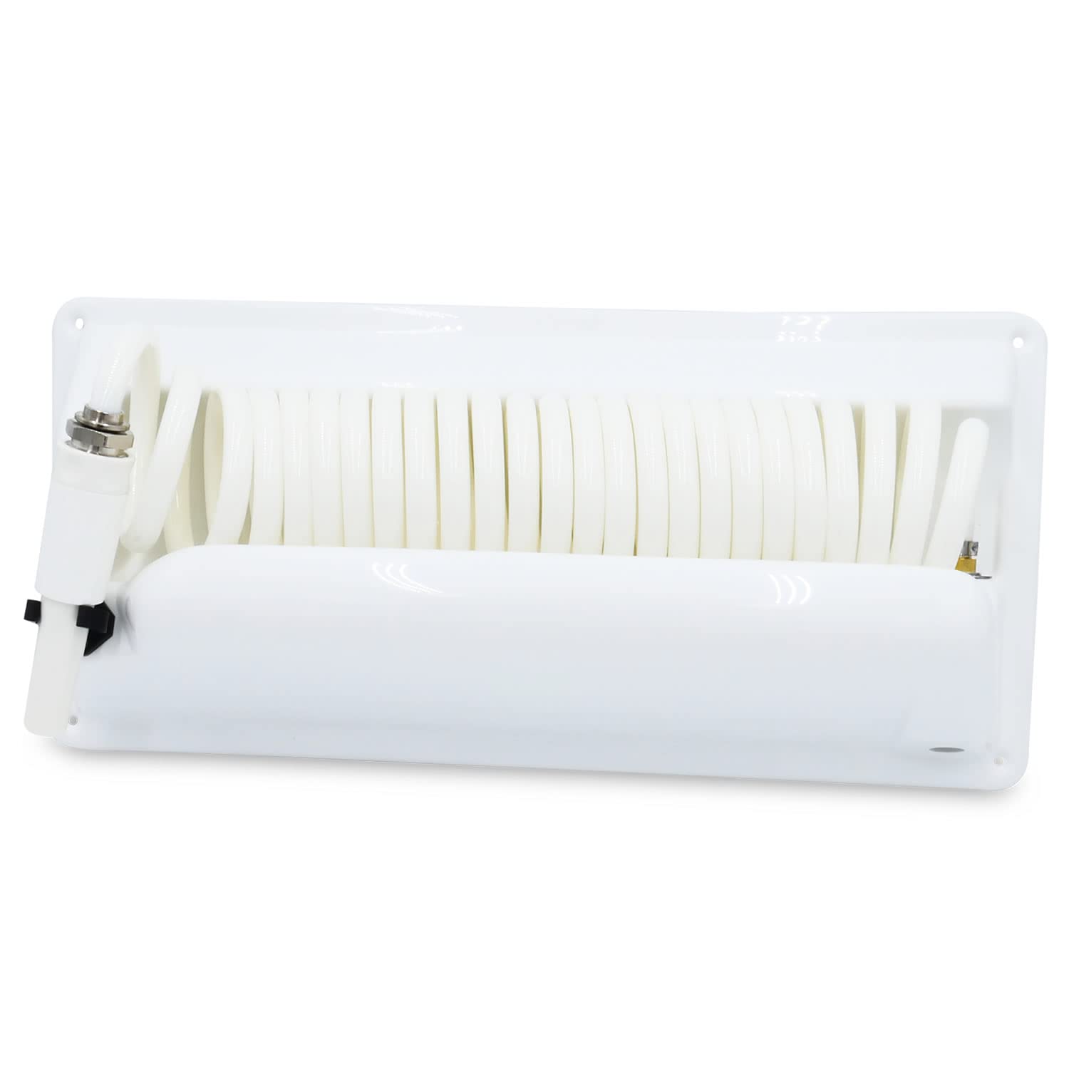 T-H Marine Hose Station Pressure Wash - 25' Coiled Hose, 5' Supply Hose, Brass Fittings, Mountable Holder, Marine Cleaning and Outdoor Storage, White