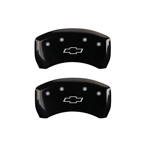 Caliper Covers MGP 14231SBOWBK (Black Powder Coat Finish, Engraved Front and Rear: Bowtie, Silver Characters, Set of 4)