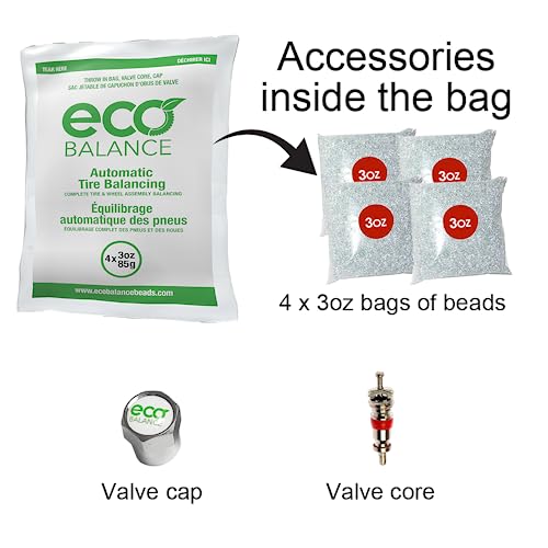 ECO Balance EDIY-3 Tire/Wheel Do It Yourself Balancing Beads Kit - Off -Road, Light Duty Truck Tires, (4) 3oz DIY Bead Bags, (4) Valve Caps and Cores, (1) Core Remover, Injector Bottle