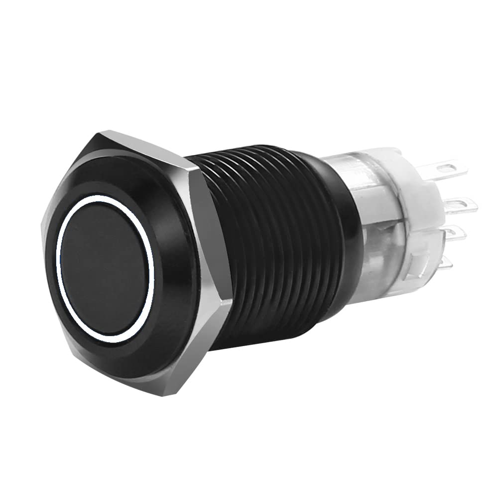 16 MM BLACK MOMENTARY SWITCH WITH HARNESS Installbay 5A IP67-WHITE (MIBRBSW16)