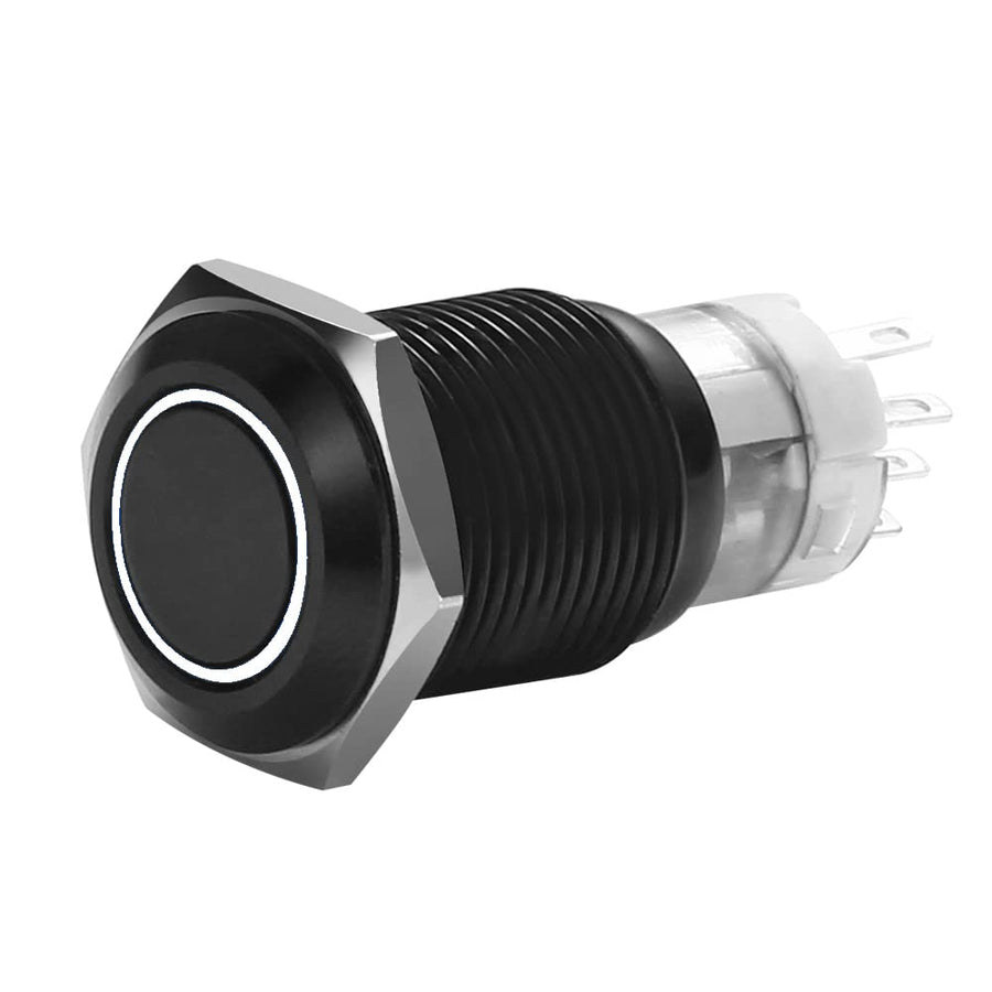 16 MM BLACK MOMENTARY SWITCH WITH HARNESS Installbay 5A IP67-WHITE (MIBRBSW16)