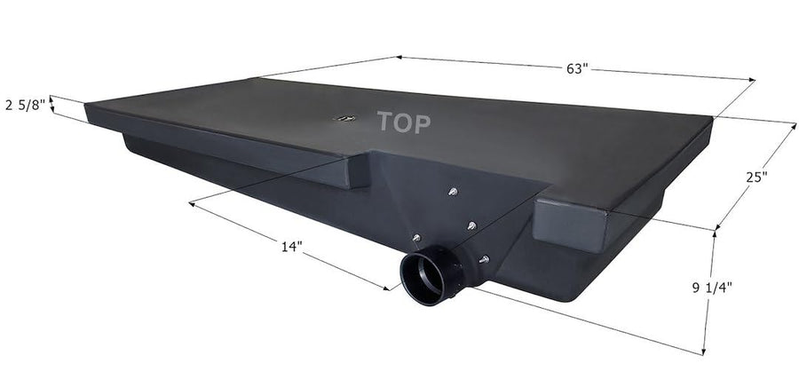 Black Water Tank ICON RV H3595RH, 39 Gal., 63x25x9 1/4, Side Drain, Spin Weld Component