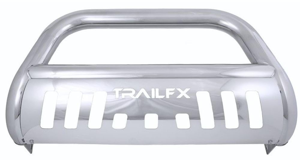 Bull Bar TrailFX B0028S Fits Ford F-150 2004-2026 Tubular 3" Polished Stainless Steel with Skid Plate, Holes for Optional Lighting