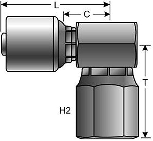 MegaCrimp Couplings Gates 12G-16FJX90BLK, Female JIC 37 Flare Swivel, 90 Block, Zinc Plated Carbon Steel, 4.53", 3/4" ID
