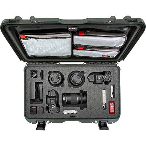 Waterproof Nanuk 935 Hard Case with Lid Organizer and Foam Insert for Canon, Nikon - 2 DSLR Body and Lens/Lenses - Olive