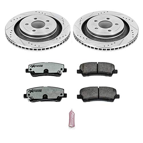Power Stop K6812-26 Z26 Carbon Fiber Brake Pads Rear with Drilled & Slotted Brake Rotors Kit For Ford Mustang 2015-2022 [Model Specific]