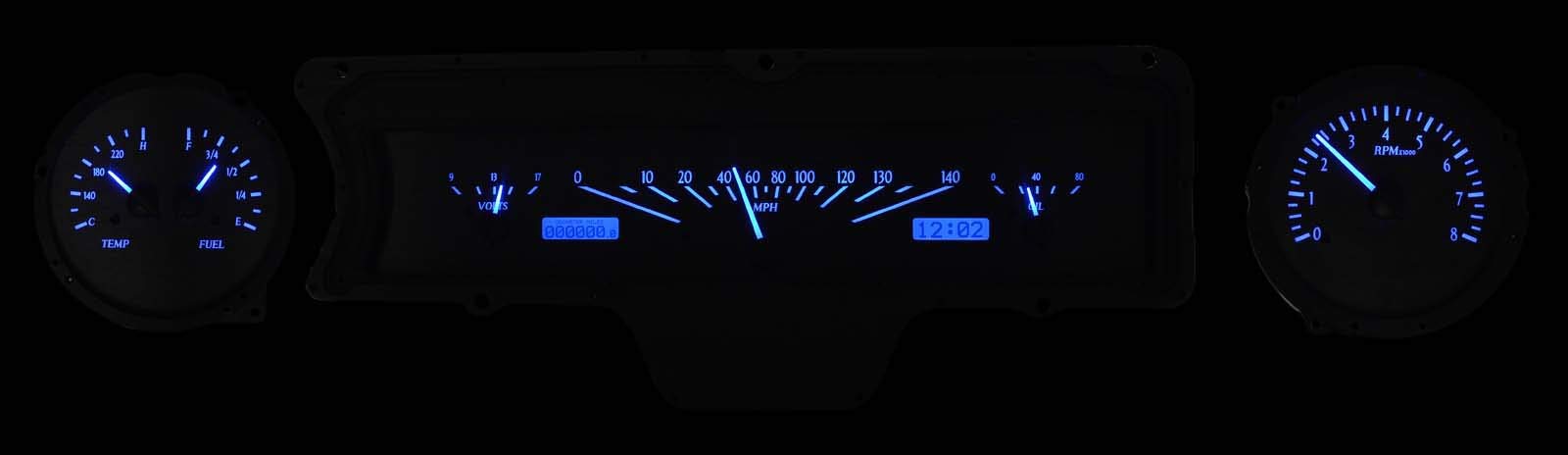 Dakota Digital VHX 65 Chevy Impala Analog Dash Gauges Instruments Black Alloy Blue VHX-65C-IMP-K-B