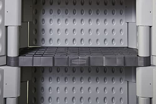 Rubbermaid Storage Cabinet Freestanding with Doors 18"D x 36"W x 37"H Medium Gray/Black Two-Shelf Lockable Cabinet for Indoor/Outdoor/Garage Storage for Garden Tools/Lawn Care Accessories