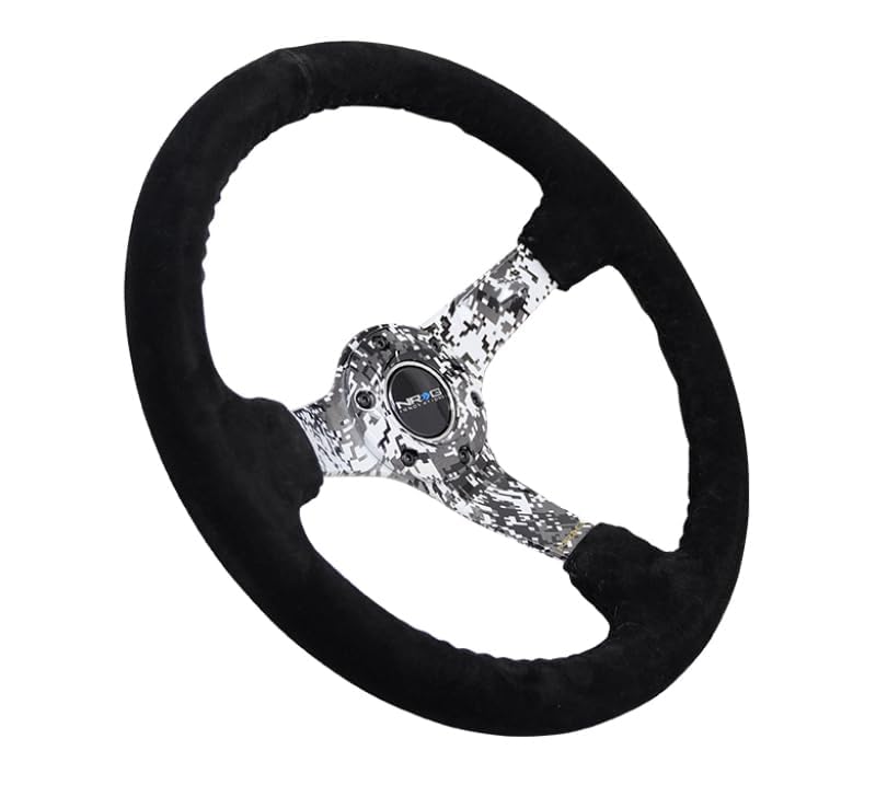 NRG Innovations Reinforced Steering Wheel NRG-RST-036DC-R Hydro Dipped Digital Camo 3" Deep, 5mm Spoke, 350mm Sport Steering Wheel Black Suede With Black Baseball Stitching