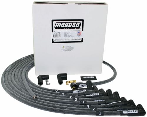Moroso Mag Tune 9765M Sleeved Spark Plug Wire Set, Fits Small Block Chevy, 90 Degree Plug Ends, Non HEI Distributor, Under Header Routing