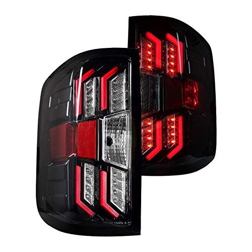 Winjet Renegade RNGT0383-GBC-RG LED Tail Lights Running Brake Turn Signals Pair Set Left & Right OE Fitment for 2014-2017 Chevrolet Silverado 1500 2500 - Gloss Black Housing/Clear Lens/Red Glow Bar