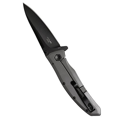Kershaw Pocketknife Grid, 3.7" 8Cr13MoV Steel Drop Point Plain Edge Blade, Assisted One-Handed Flipper or Thumb Stud Opening, Frame Lock EDC,Grey/Black