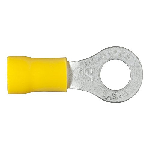 CURT 12-10 Gauge Yellow Vinyl-Insulated Ring Terminal Wire Connectors, 1/4-Inch Stud, 100-Pack
