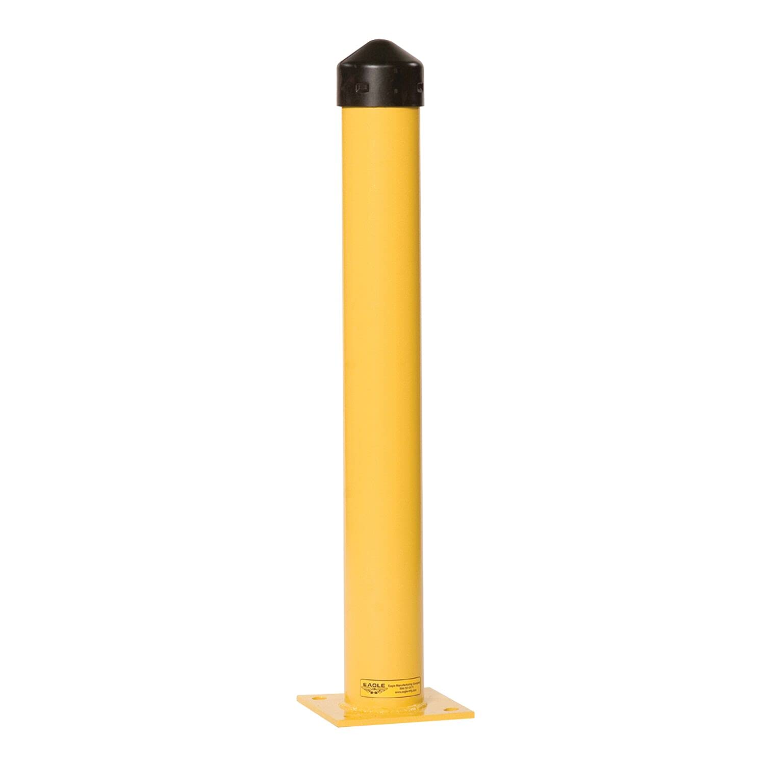 Eagle 36" Steel Bollard Post Round 4" - Yellow Powder Coat Finish with Black HDPE Cap